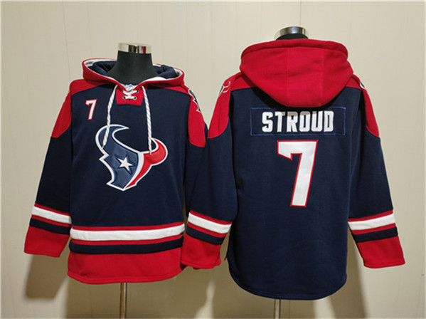 Men's Houston Texans #7 C.J. Stroud Navy Ageless Must-Have Lace-Up Pullover Hoodie - Click Image to Close